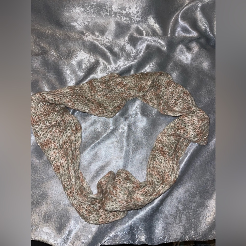 Pink and neutral colored infinity scarf